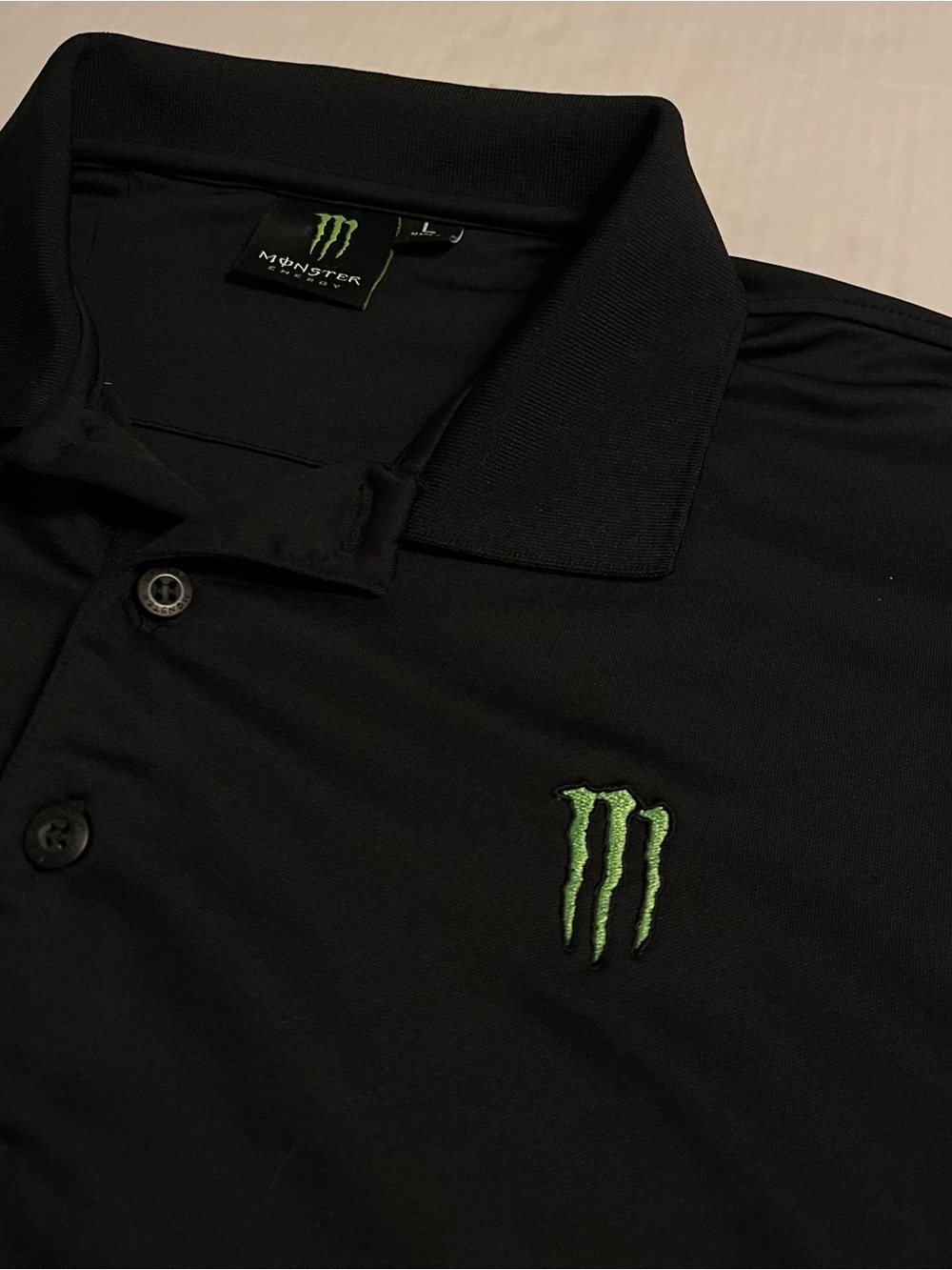 NEW Monster Energy Embroidered Logo Polo Shirt LARGE Black SuperCross BMX UFC